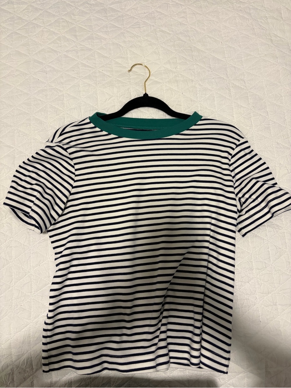 Old Navy Navy & White Striped Short Sleeve Tee with Green Trim